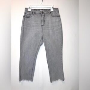 Loft jeans The Curvy Straight Crop sz 10 gray denim high-rise distressed raw hem